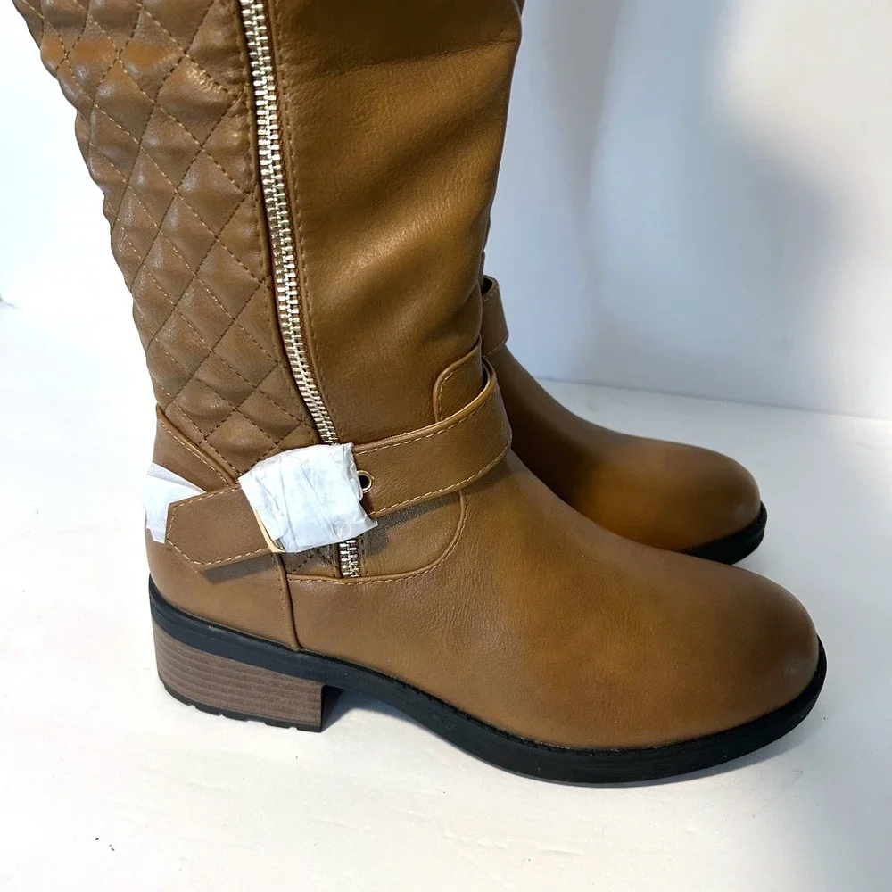 New Dream Pairs Riding Boots Womens 7 Brown Quilted Buckle Knee High Boots